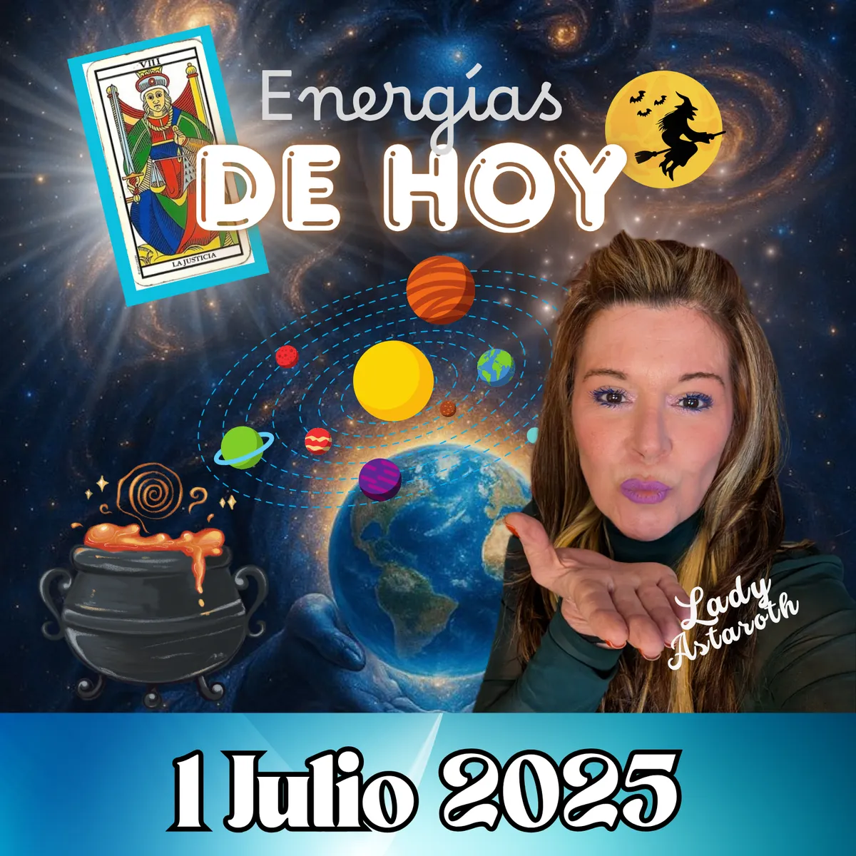 La Justicia en el Tarot con Temis simboliza karma, límites y decisiones firmes. Luna Vázquez en tránsito por Virgo aporta energía de enraizamiento y atención a la salud bajo la influencia del Nodo Sur y trino a Urano. Receta de la Abuela para tomar decisiones con claridad, cultivando mente y presente con paciencia y amor. Batalla Cósmica refleja tensiones y conflictos simbólicos durante este tránsito.
