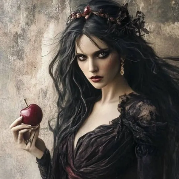 Retrato simbólico de Eris, diosa del conflicto y la discordia. Representación intensa y provocadora, con mirada desafiante y aura de ruptura.