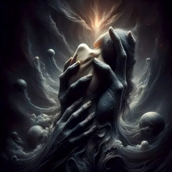 Lilith arquetípica, encarnación del rechazo y la soberanía femenina, figura nocturna envuelta en sombras sensuales y fuerza instintiva