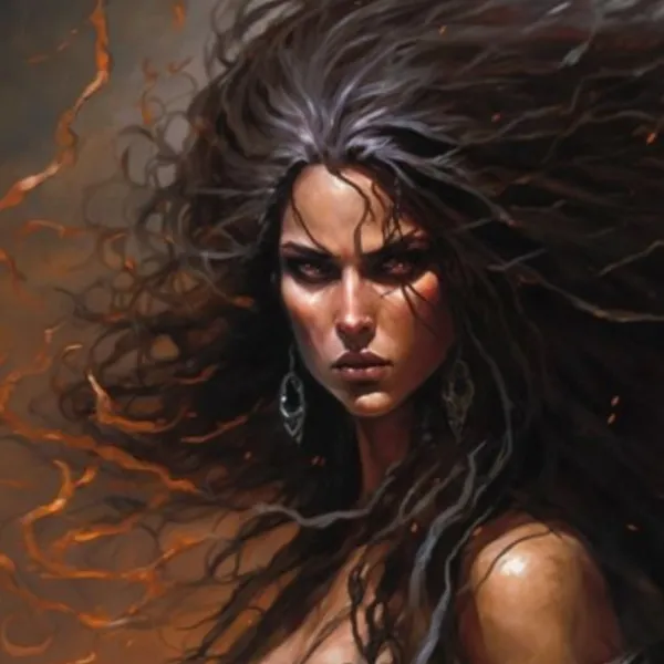 Retrato simbólico de Némesis con mirada firme y aura de equilibrio kármico — imagen arquetípica de la justicia que llega cuando se ha evitado una decisión