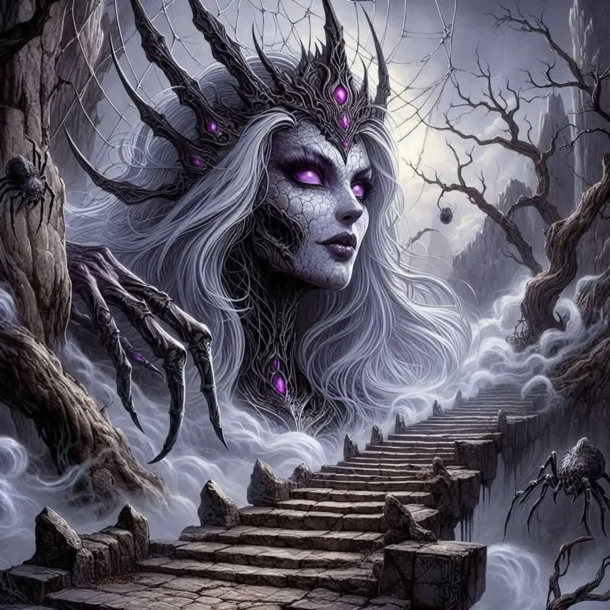 Aracne entre hilos, tejiendo verdades ocultas que Atenea no pudo callar.
